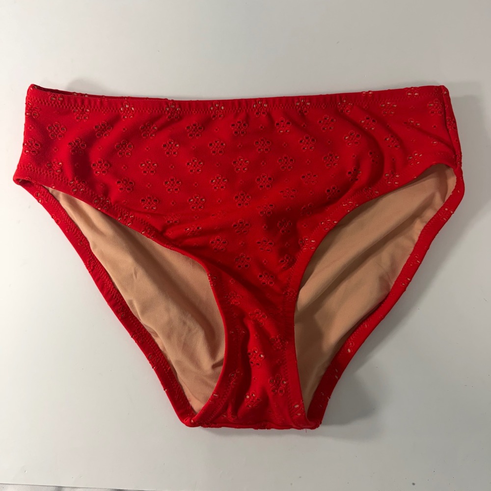 J Crew Womens Mid-Rise Floral Eyelet Bikini Swim Bottom Red BP342 Small New